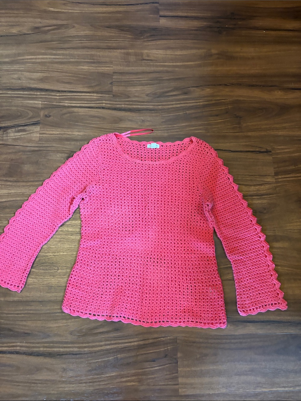 Westport Coral Pink Crochet Scoop Neck Sweater